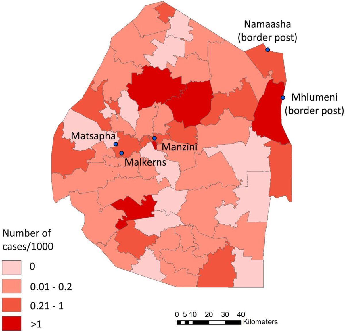 Žemėlapis Svazilandas maliarija