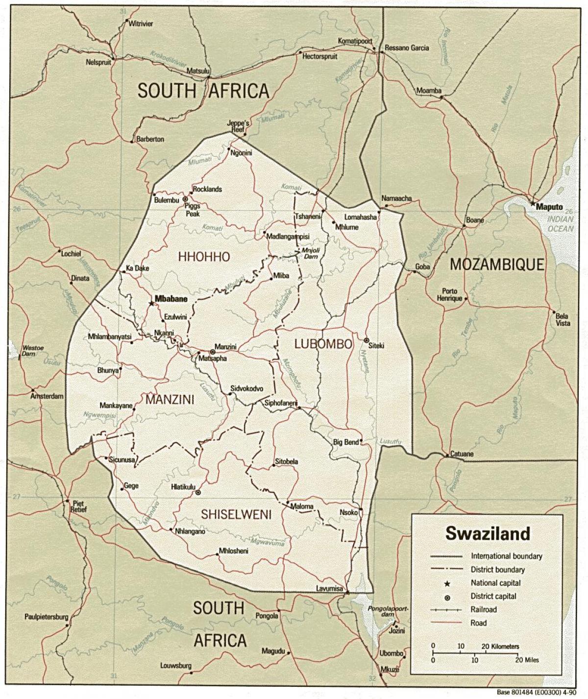 žemėlapis Svazilandas kuriame pasienio postų