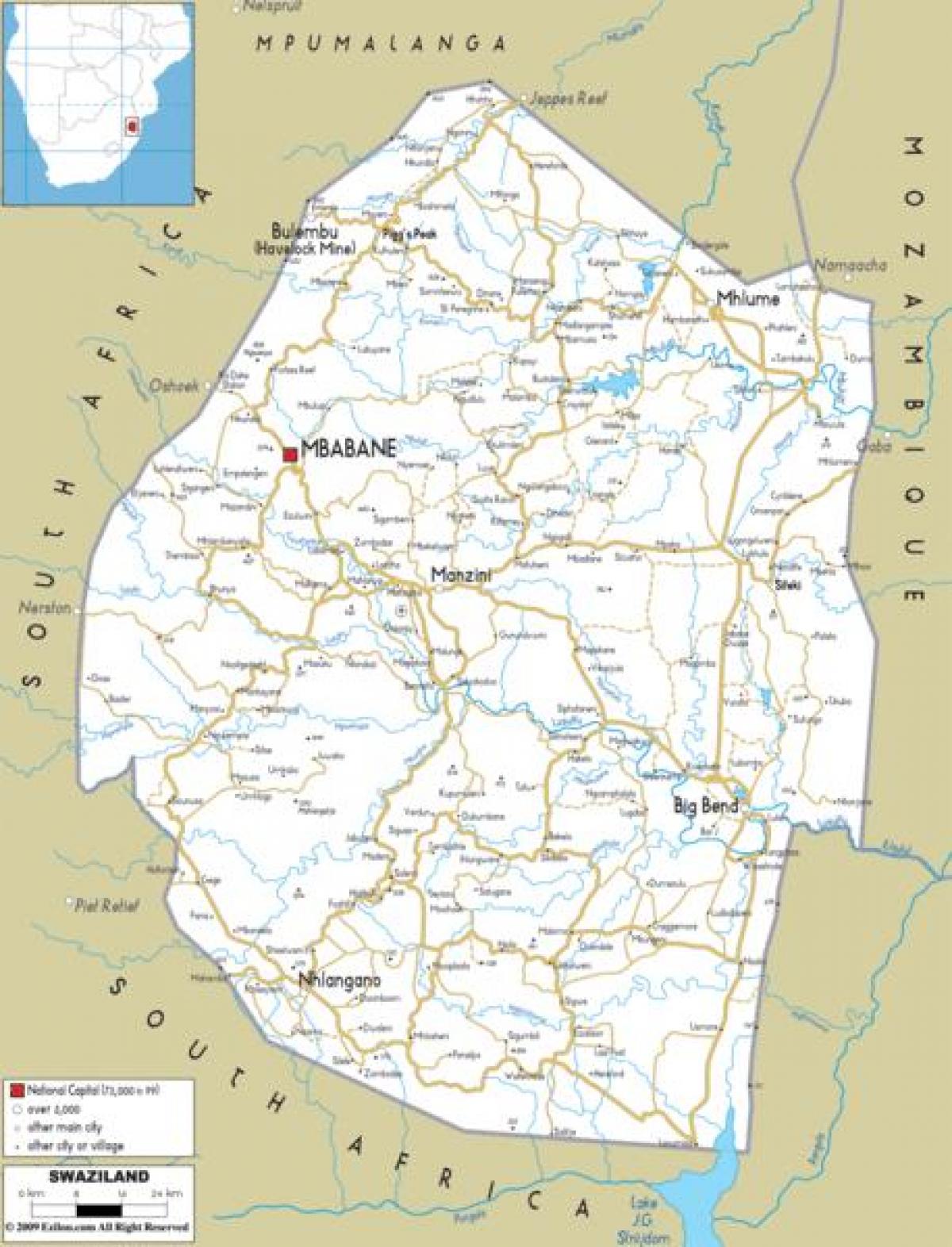 Žemėlapis mbabanė Svazilandas