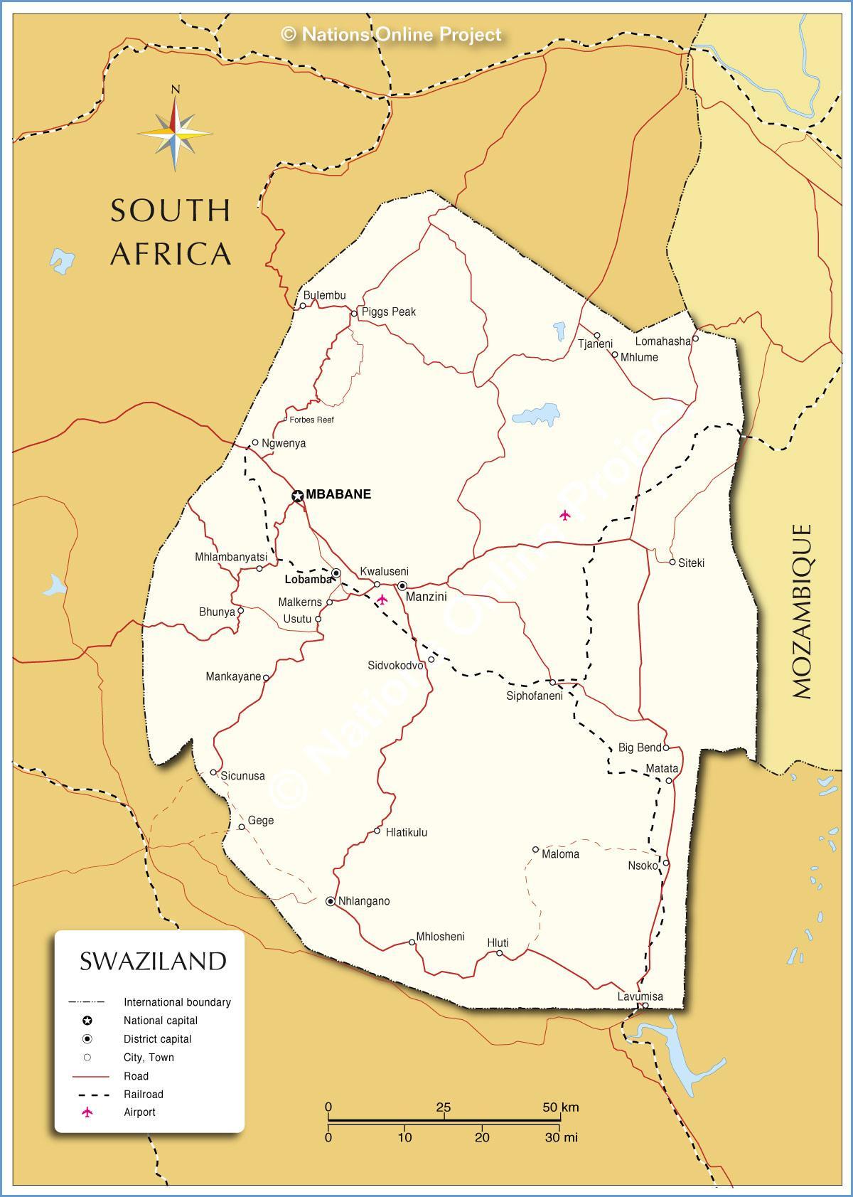 Žemėlapis nhlangano Svazilandas
