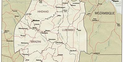 Žemėlapis Svazilandas kuriame pasienio postų